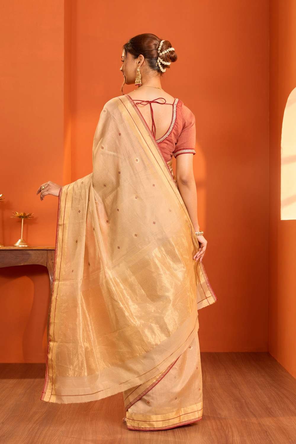 Beige Woven Pure Tissue Cotton Chanderi Saree image number null