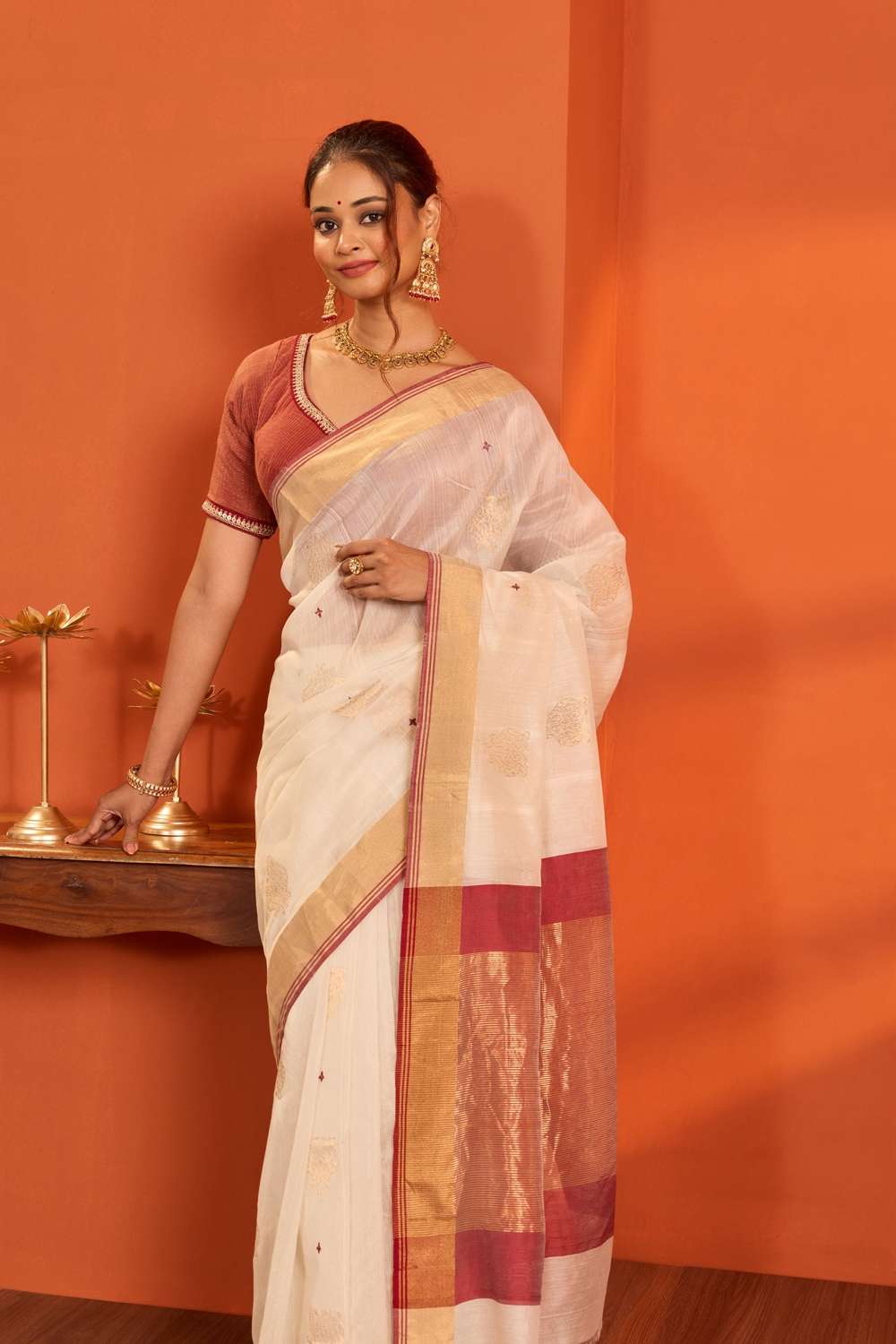 Off White Woven Pure Silk Cotton Chanderi Saree image number null