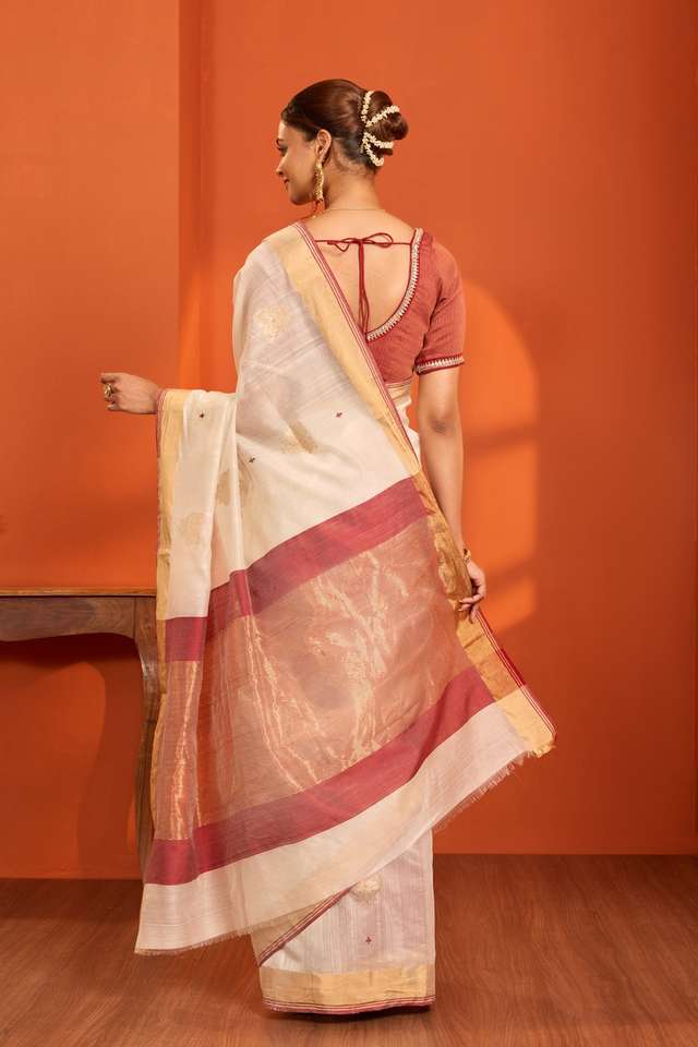 Off White Woven Pure Silk Cotton Chanderi Saree thumbnail image number null