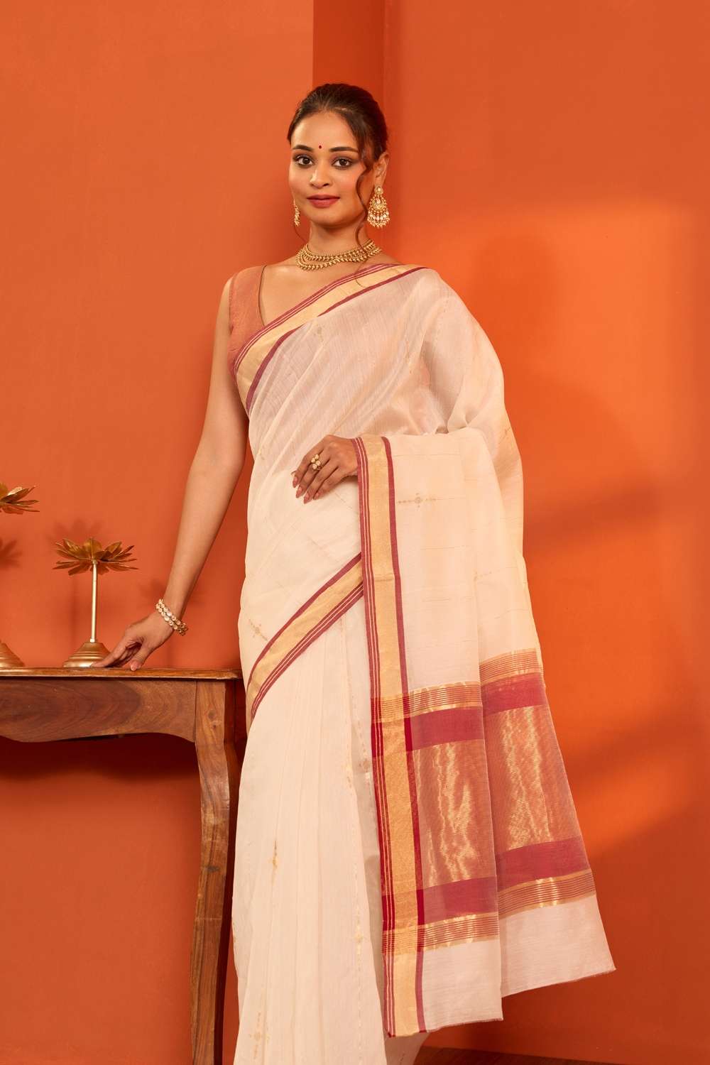 Off White Woven Pure Silk Cotton Chanderi Saree image number null