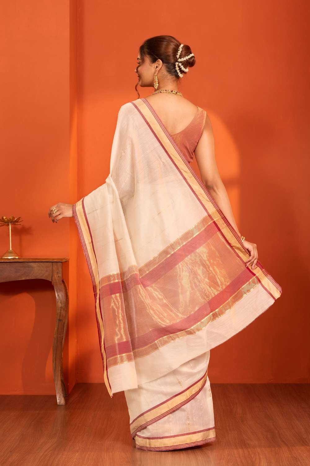 Off White Woven Pure Silk Cotton Chanderi Saree image number null