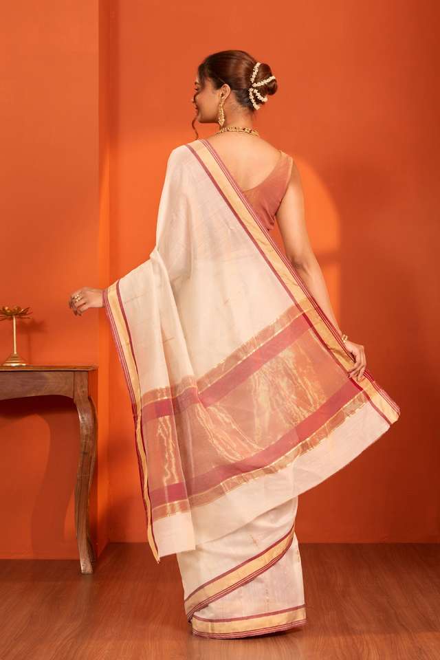 Off White Woven Pure Silk Cotton Chanderi Saree thumbnail image number null