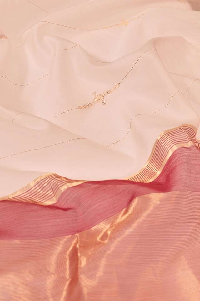 Off White Woven Pure Silk Cotton Chanderi Saree thumbnail image number null