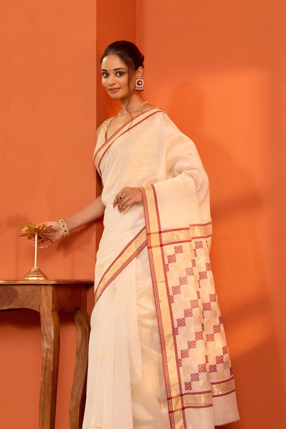 Off White Woven Pure Silk Cotton Chanderi Saree