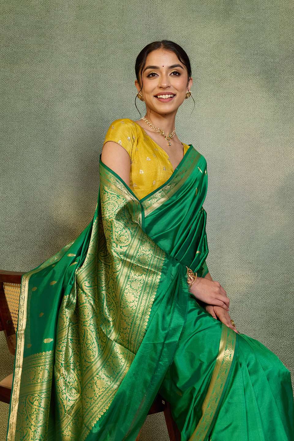 Green Silk Viscose Cutwork Banarasi Inspired Design Saree
