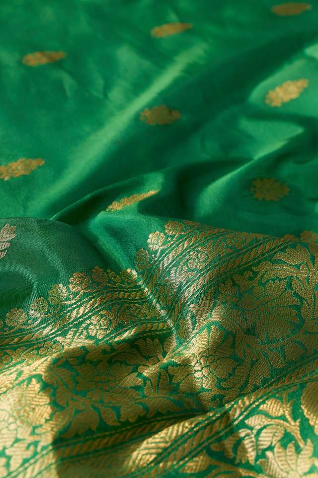 Green Silk Viscose Cutwork Banarasi Inspired Design Saree thumbnail image number null