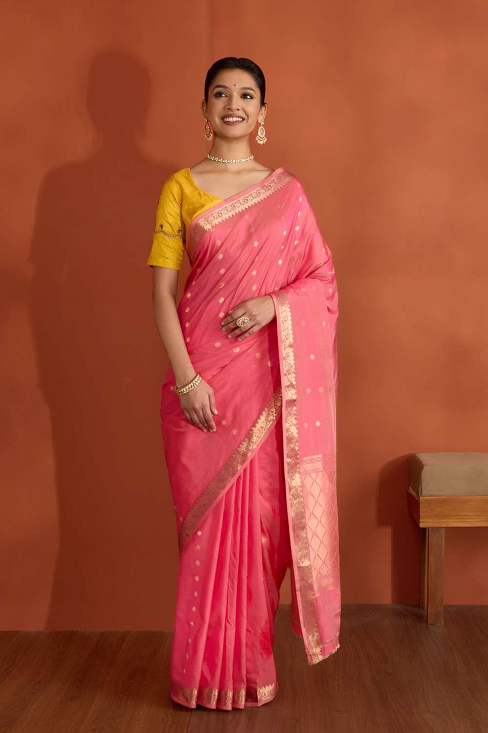 Pink Silk Viscose Cutwork Banaras Inspired Design Saree image number null