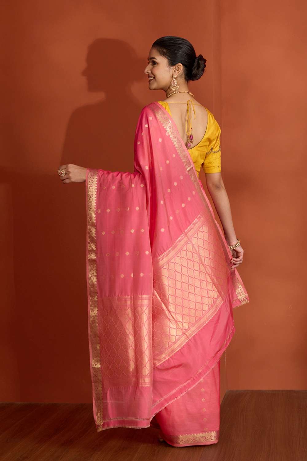 Pink Silk Viscose Cutwork Banaras Inspired Design Saree image number null