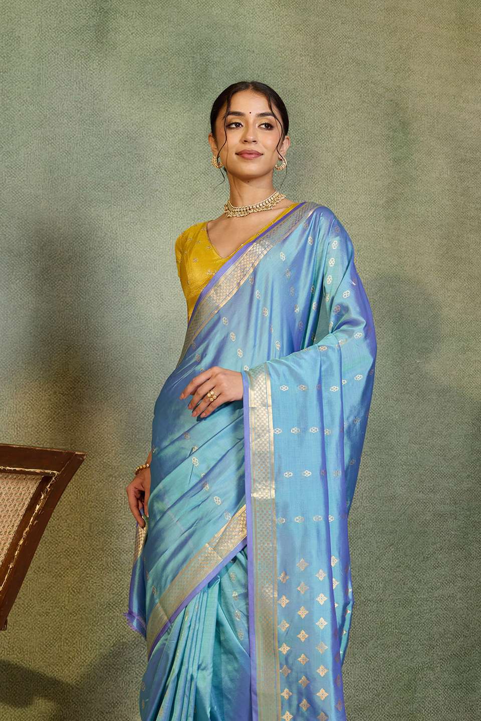 Light Blue Silk Viscose Cutwork Banarasi Inspired Design Saree