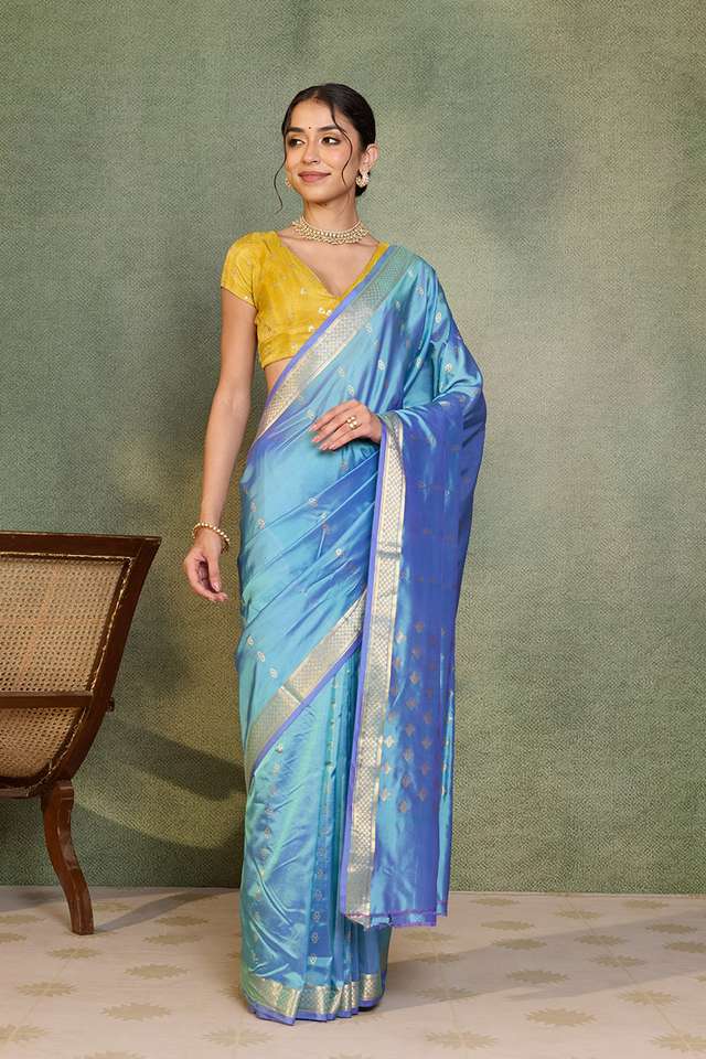 Light Blue Silk Viscose Cutwork Banarasi Inspired Design Saree thumbnail image number null