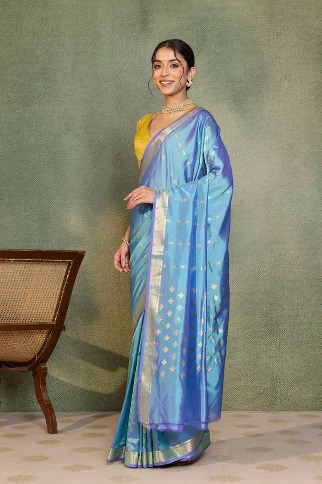Light Blue Silk Viscose Cutwork Banarasi Inspired Design Saree thumbnail image number null