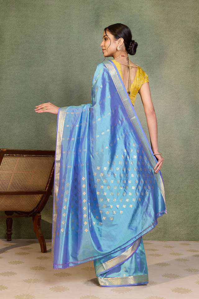 Light Blue Silk Viscose Cutwork Banarasi Inspired Design Saree thumbnail image number null