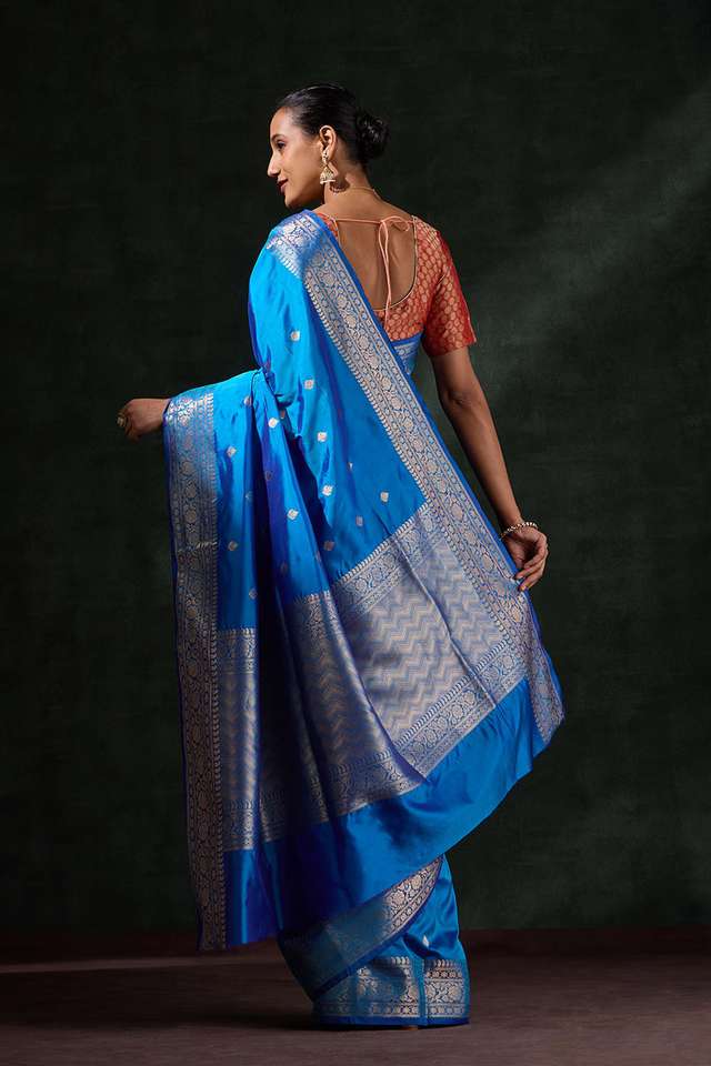 Dark Blue Silk Viscose Kadwa Saree thumbnail image number null