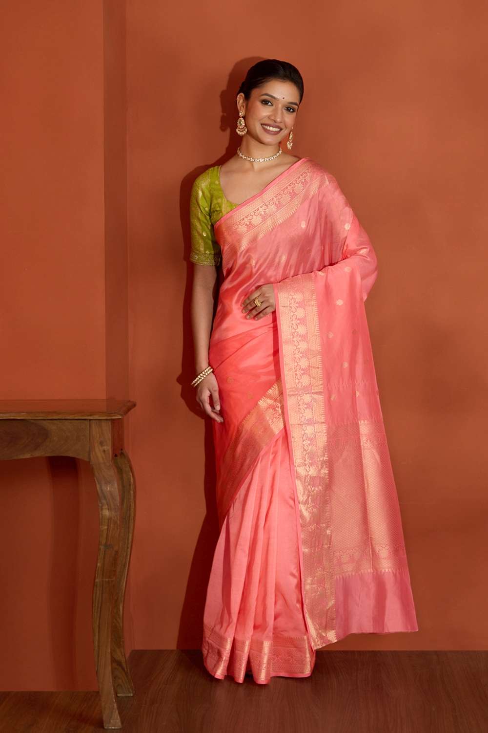 Pink Silk Viscose Kadwa Banaras Inspired Design Saree image number null