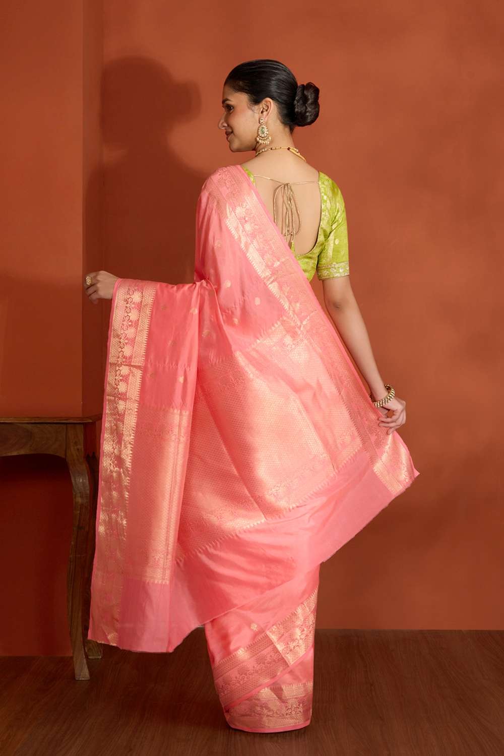 Pink Silk Viscose Kadwa Banaras Inspired Design Saree image number null