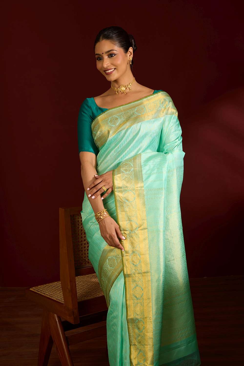 Light Green Pure Silk Woven Kanjivaram Saree image number null