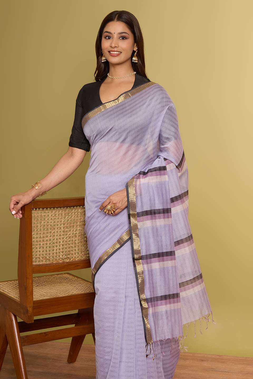 Light Violet Woven Pure Silk Cotton Maheshwari Saree