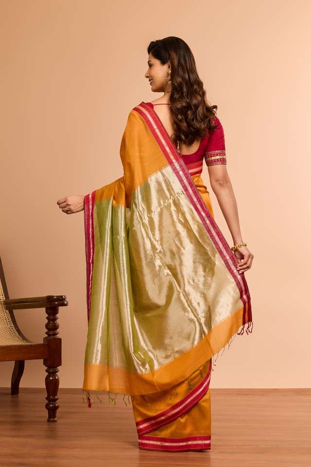 Orange Woven Pure Silk Cotton Maheshwari Saree thumbnail image number null