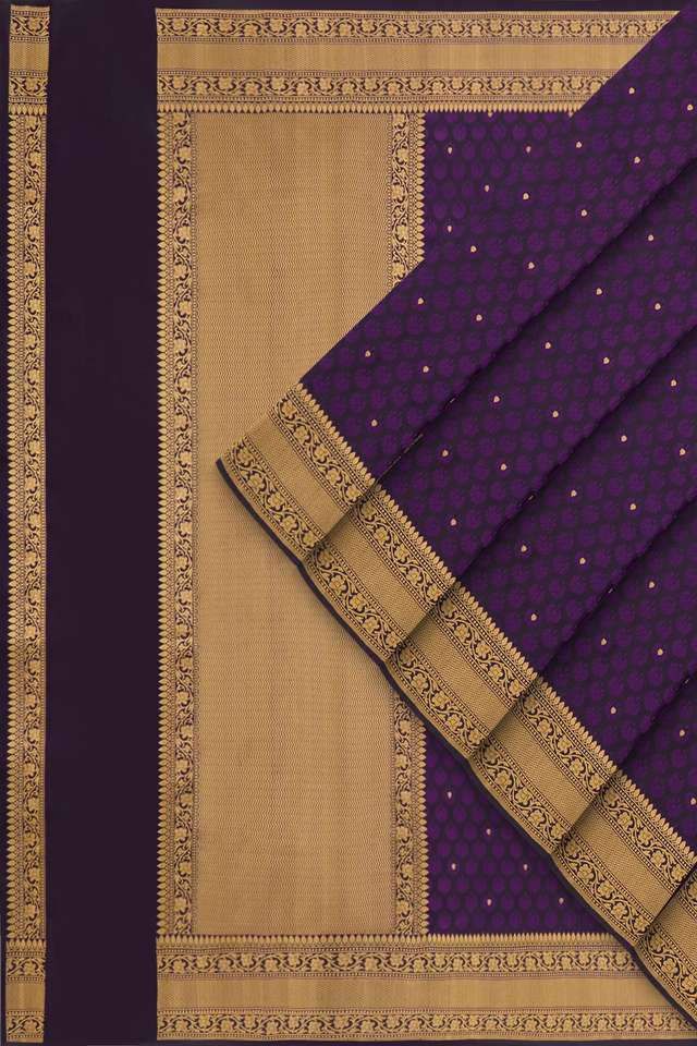 Dark Violet Banaras Pure Silk Tanchoi Saree thumbnail image number null