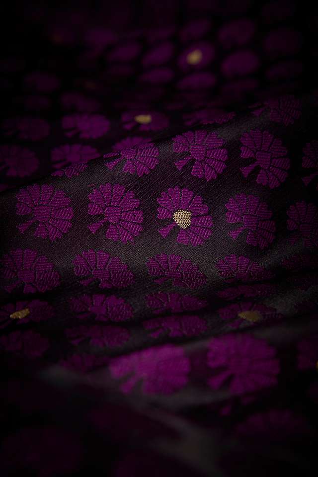 Dark Violet Banaras Pure Silk Tanchoi Saree thumbnail image number null
