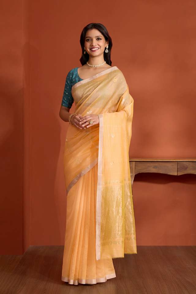 Light Orange Pure Silk Cotton Chanderi Woven Saree thumbnail image number null