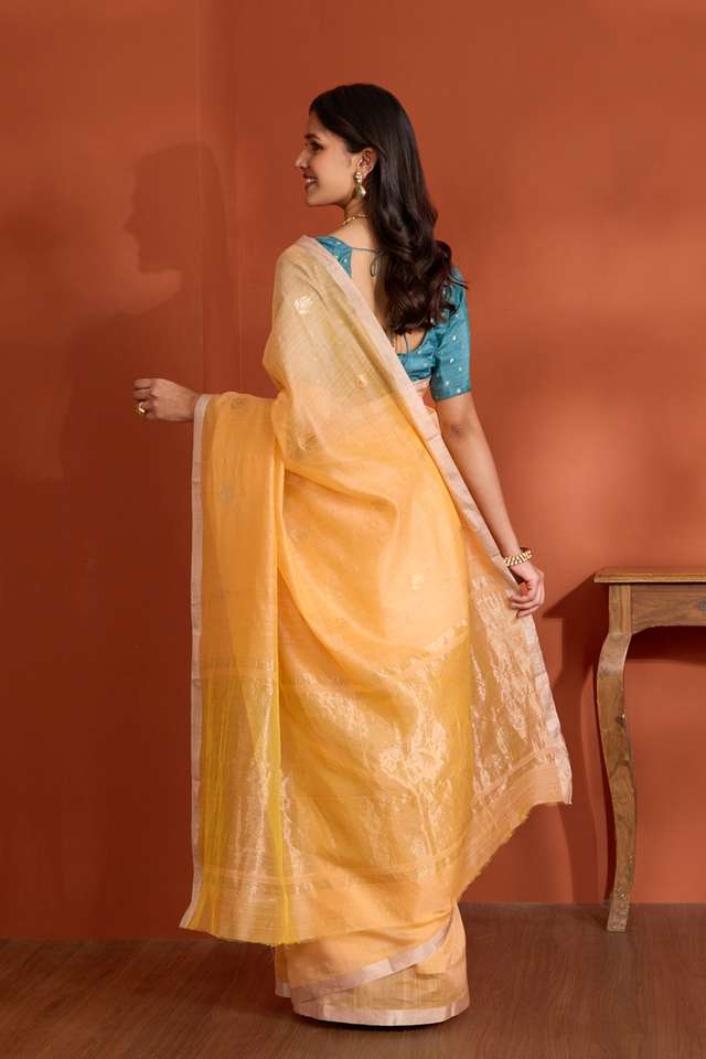 Light Orange Pure Silk Cotton Chanderi Woven Saree thumbnail image number null