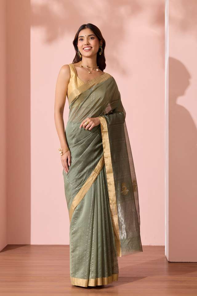 Dark Green Eknaliya Pure Silk Cotton Chanderi Saree thumbnail image number null