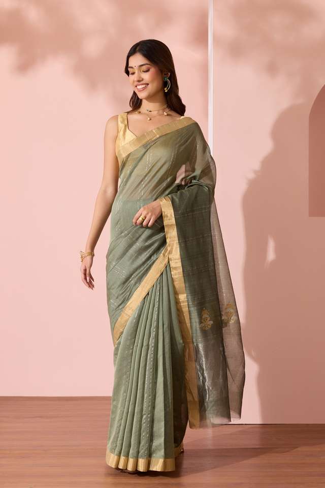 Dark Green Eknaliya Pure Silk Cotton Chanderi Saree thumbnail image number null