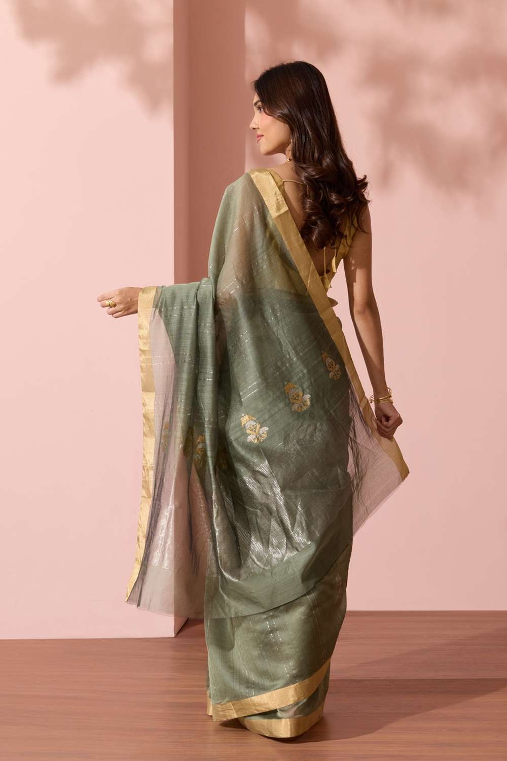 Dark Green Eknaliya Pure Silk Cotton Chanderi Saree image number null