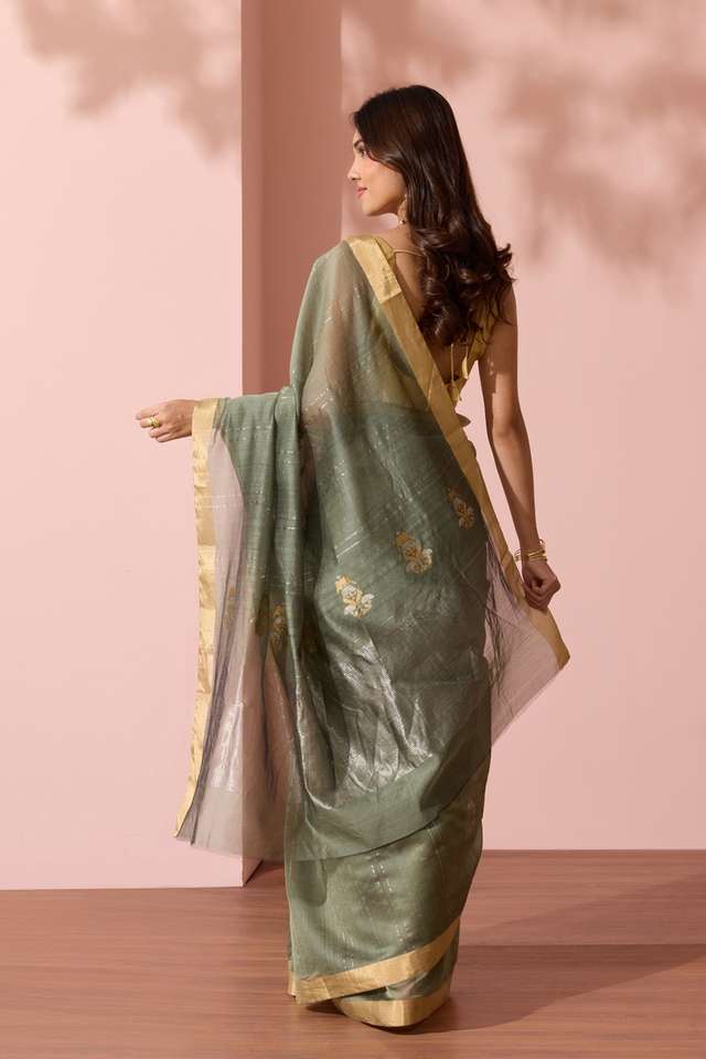 Dark Green Eknaliya Pure Silk Cotton Chanderi Saree thumbnail image number null