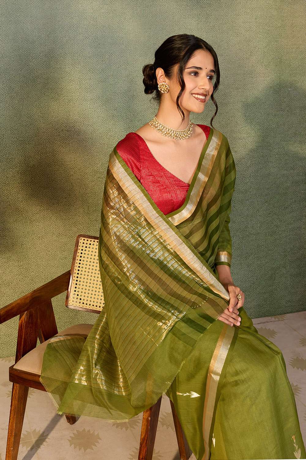 Dark Green Woven Pure Silk Cotton Chanderi Saree image number null