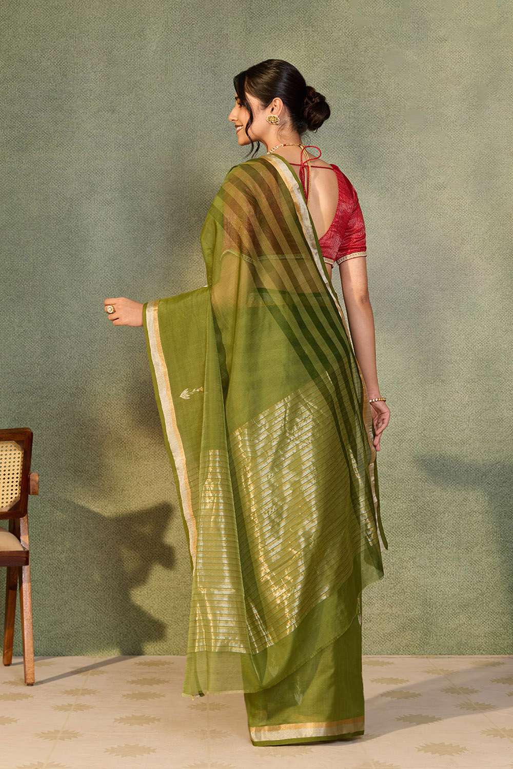 Dark Green Woven Pure Silk Cotton Chanderi Saree image number null
