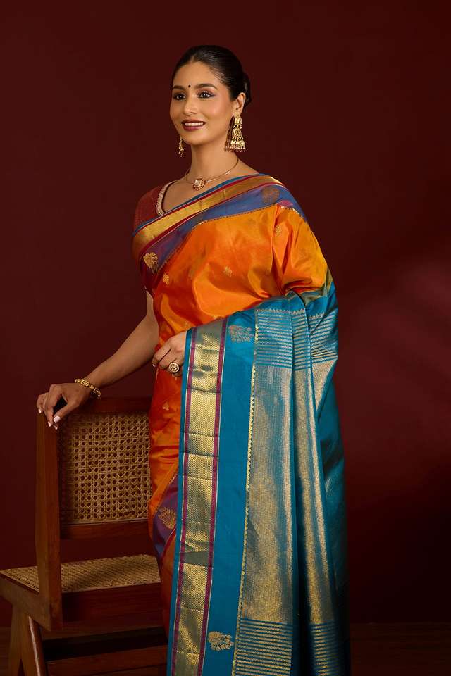 Dark Orange Pure Silk Woven Kanjivaram Saree image number