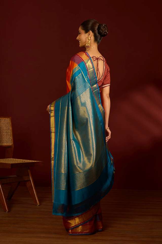 Dark Orange Pure Silk Woven Kanjivaram Saree thumbnail image number null