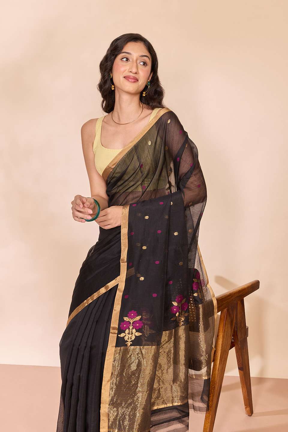 Black Woven Pure Silk Cotton Chanderi Saree