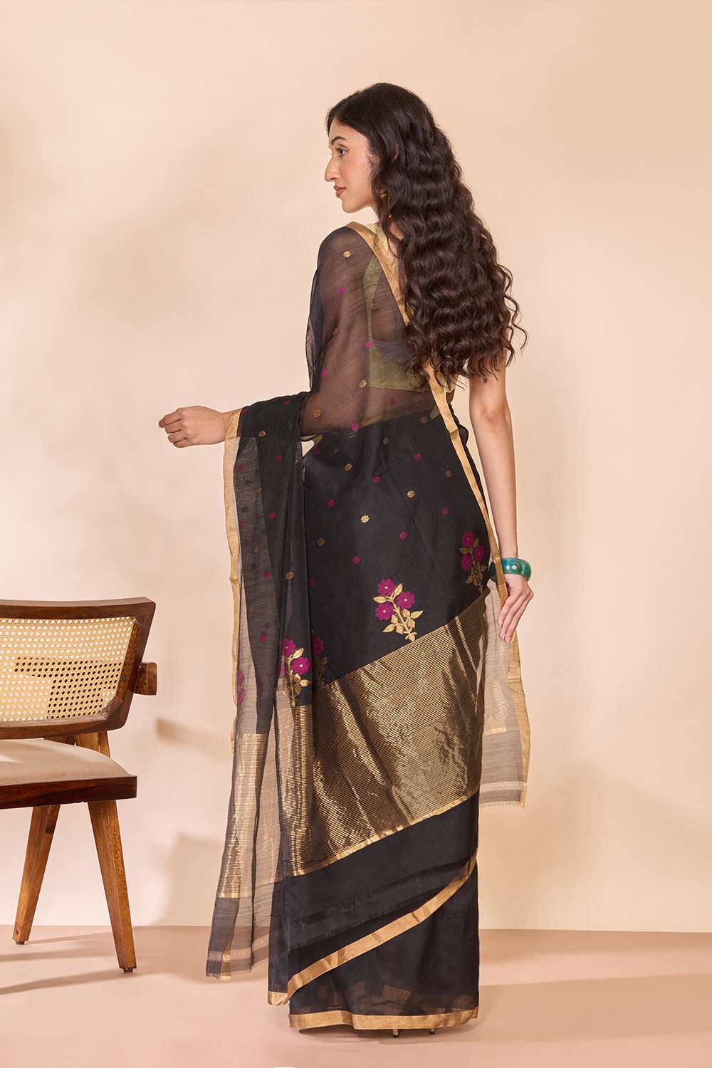 Black Woven Pure Silk Cotton Chanderi Saree image number null