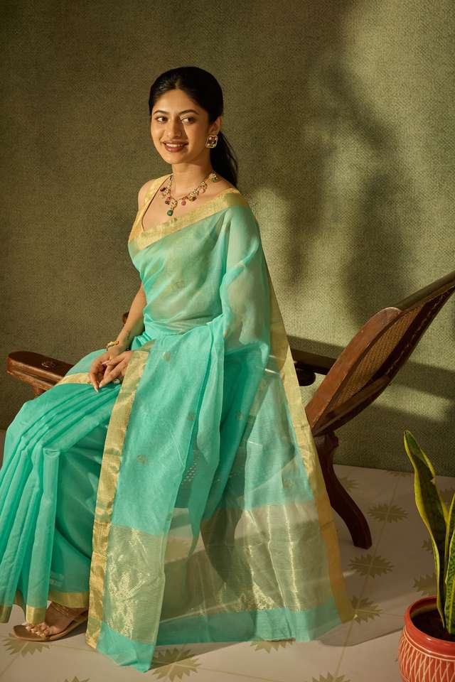 Light Green Woven Pure Silk Cotton Chanderi Saree image number