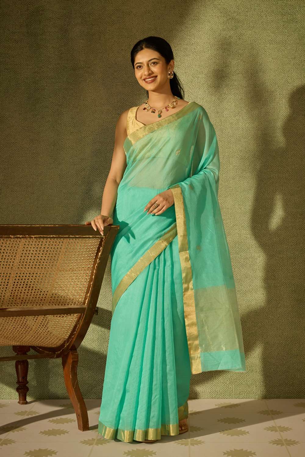 Light Green Woven Pure Silk Cotton Chanderi Saree image number null