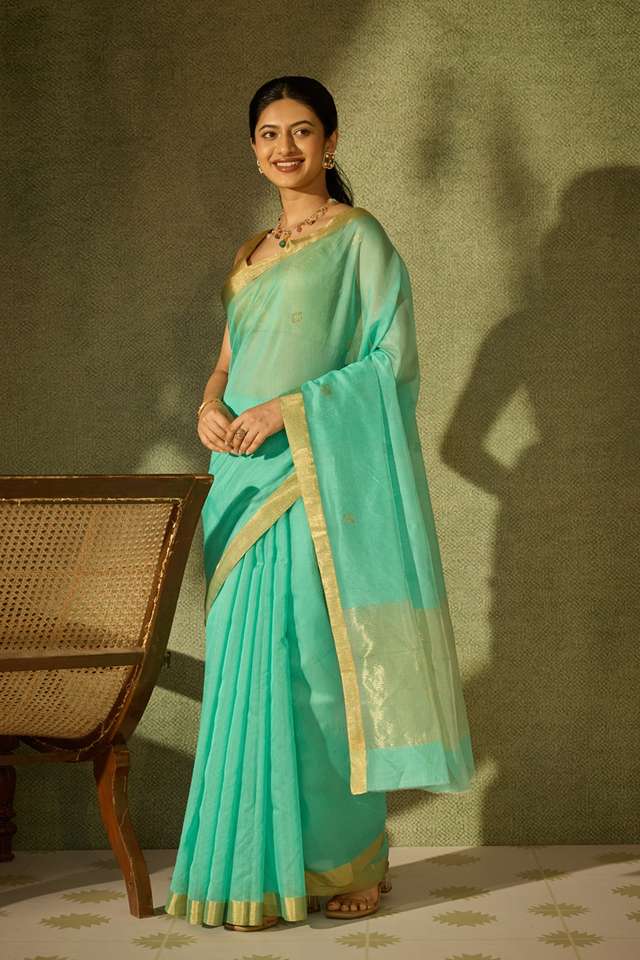 Light Green Woven Pure Silk Cotton Chanderi Saree thumbnail image number null