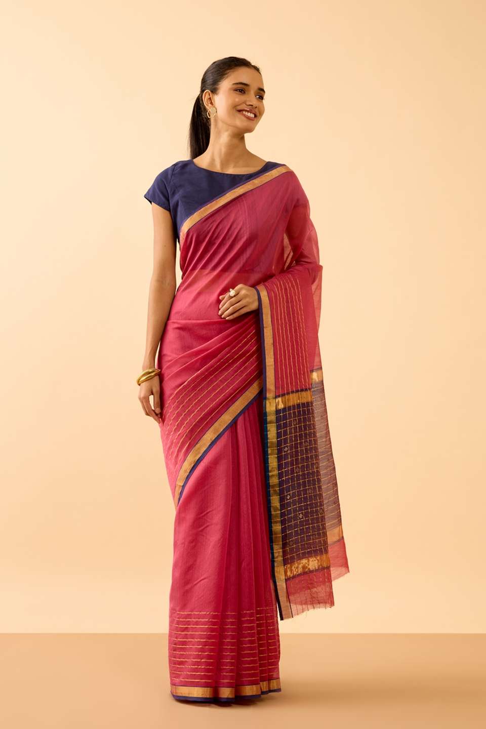 Dark Pink Woven Pure Silk Cotton Chanderi Saree