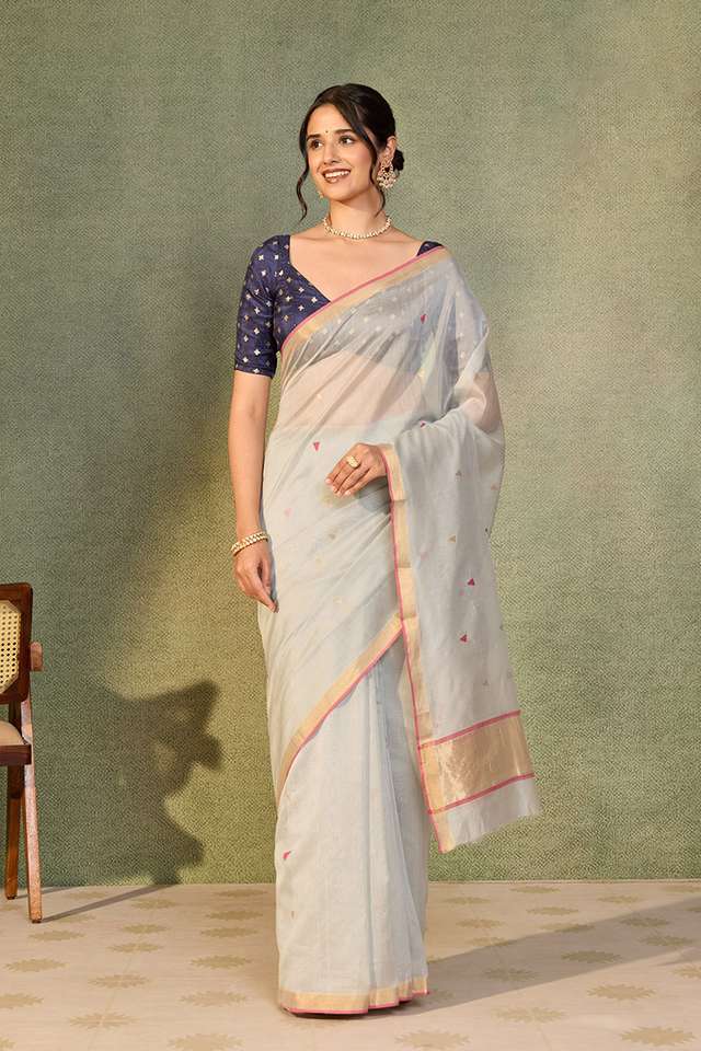 Grey Woven Pure Silk Cotton Chanderi Saree image number