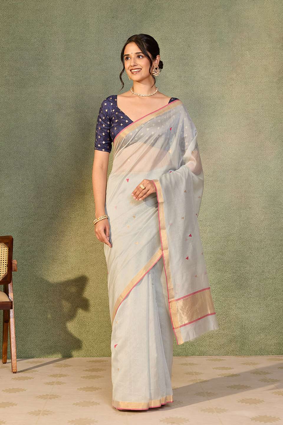 Grey Woven Pure Silk Cotton Chanderi Saree
