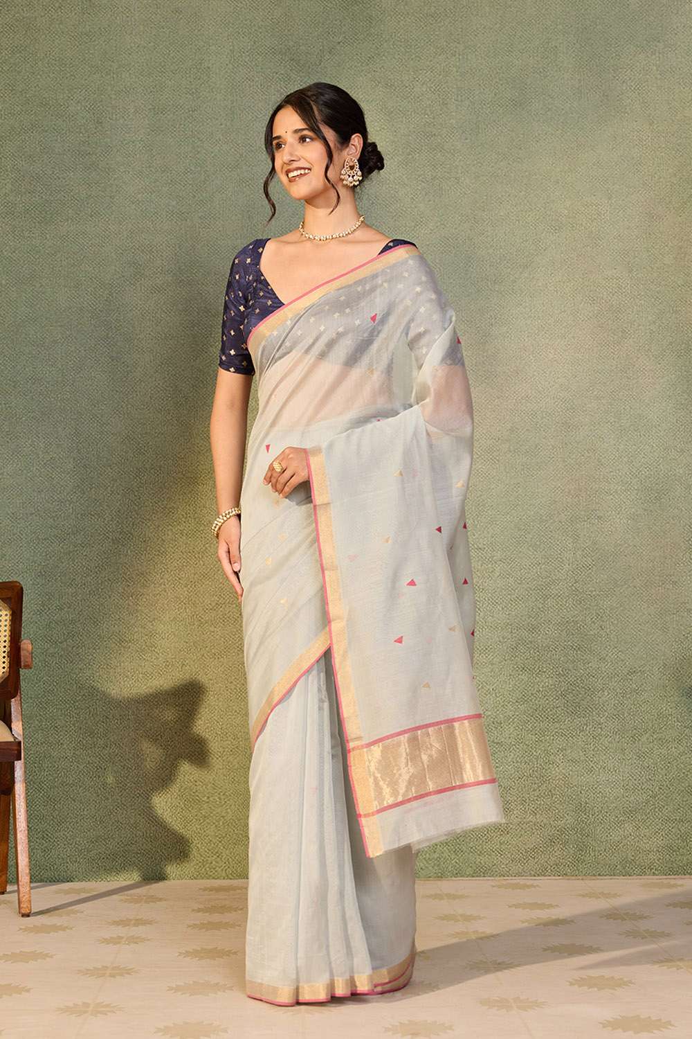 Grey Woven Pure Silk Cotton Chanderi Saree image number null