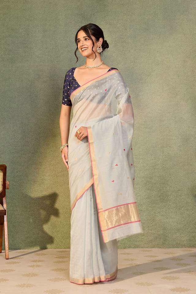Grey Woven Pure Silk Cotton Chanderi Saree thumbnail image number null