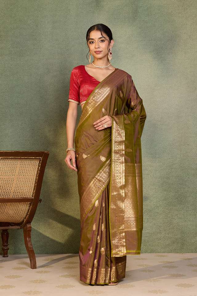 Green Silk Viscose Kadwa Banarasi Saree thumbnail image number null