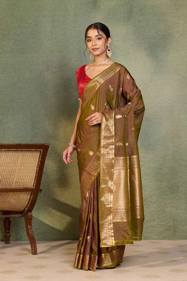 Green Silk Viscose Kadwa Banarasi Saree thumbnail image number null