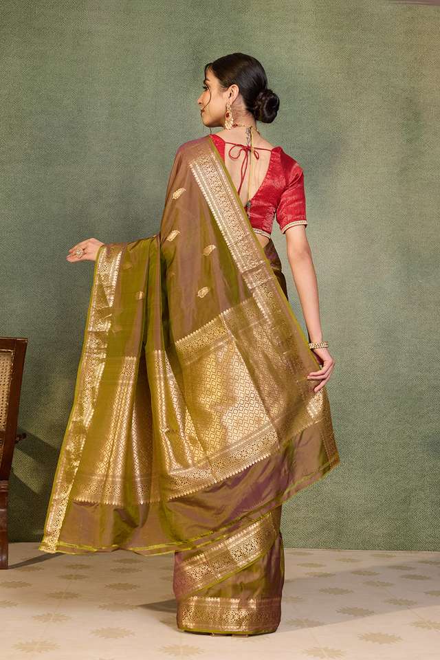 Green Silk Viscose Kadwa Banarasi Saree thumbnail image number null