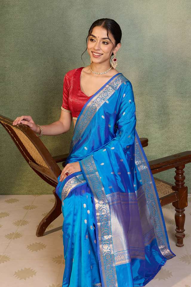 Blue Silk Viscose Cutwork Banarasi Saree image number