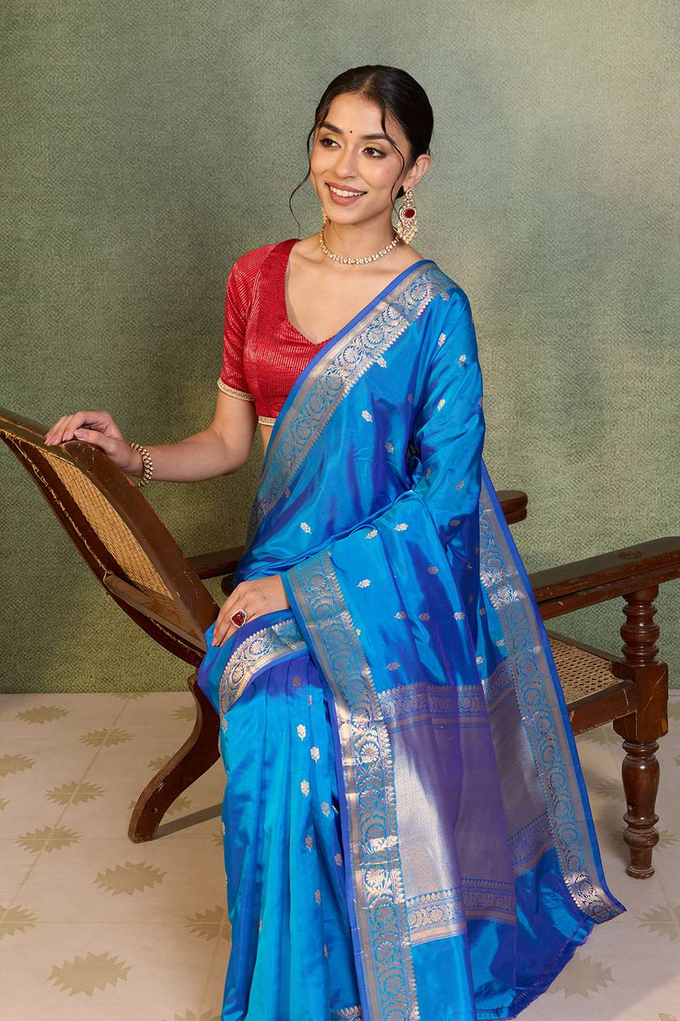 Blue Silk Viscose Cutwork Banarasi Saree