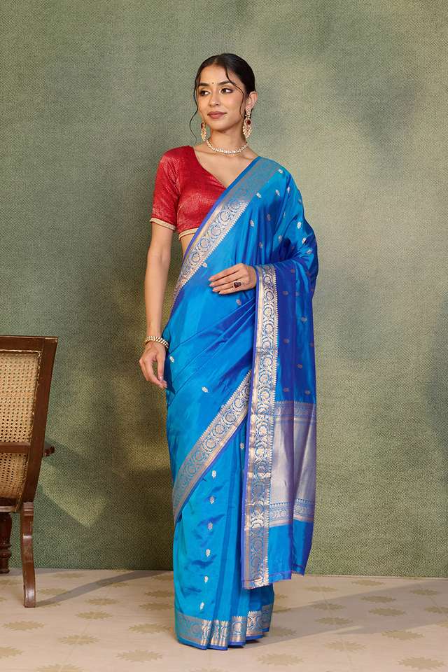 Blue Silk Viscose Cutwork Banarasi Saree thumbnail image number null